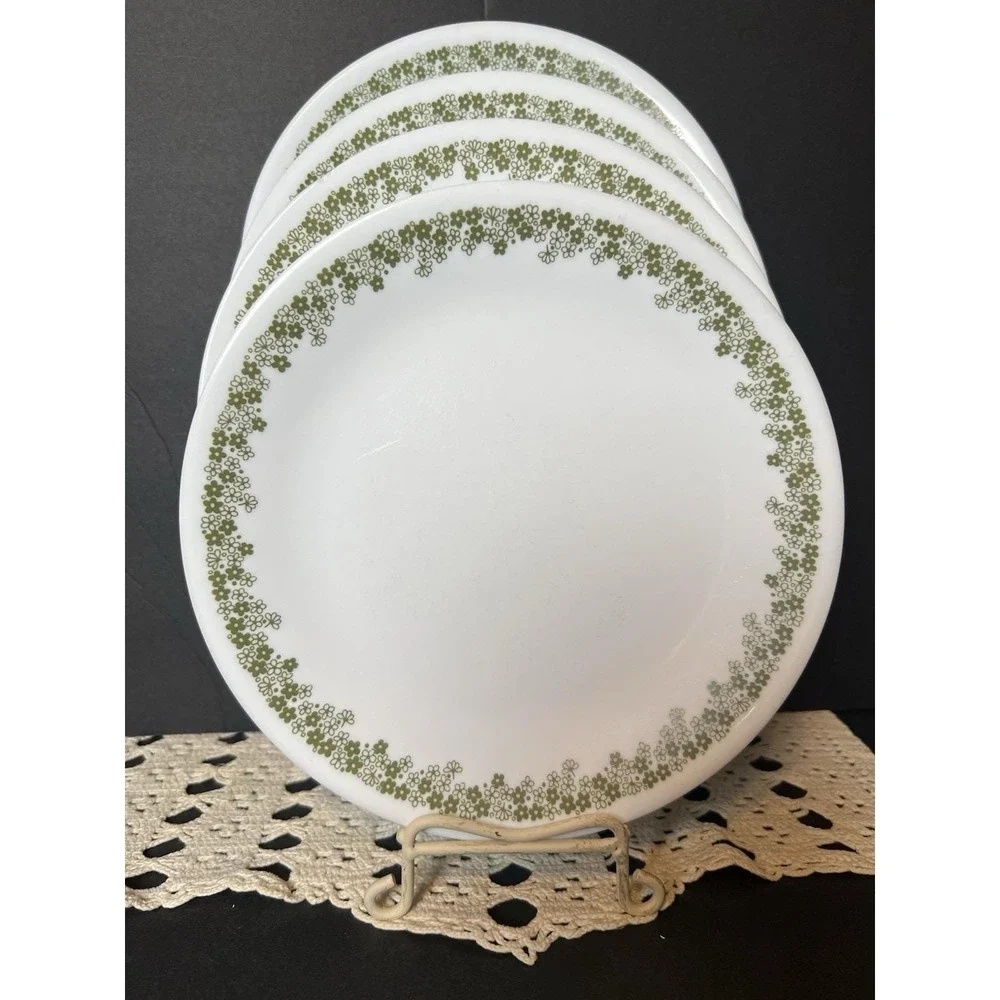 Vintage‎ Corelle Spring Blossom Green Set of 4 Salad Luncheon Plates - 8-1/2